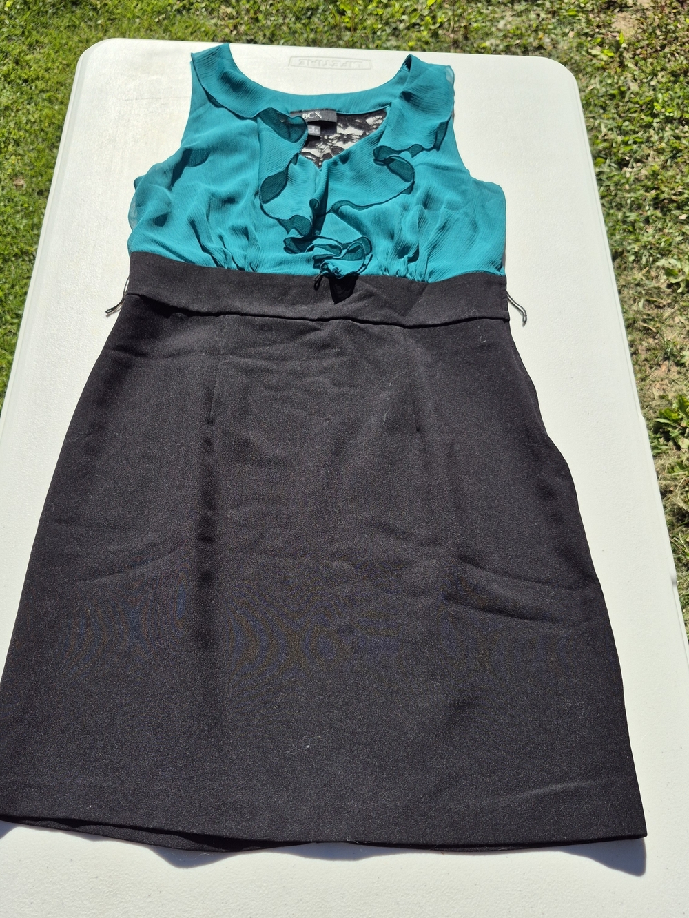 BCX Teal and Black Ruffle-Accent Sheath Dress
